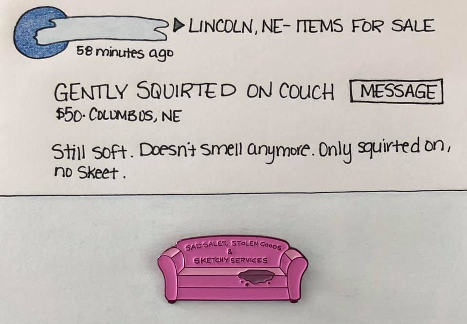 Sad Sales "Squirted Couch" Pin - Limited Edition Pink
