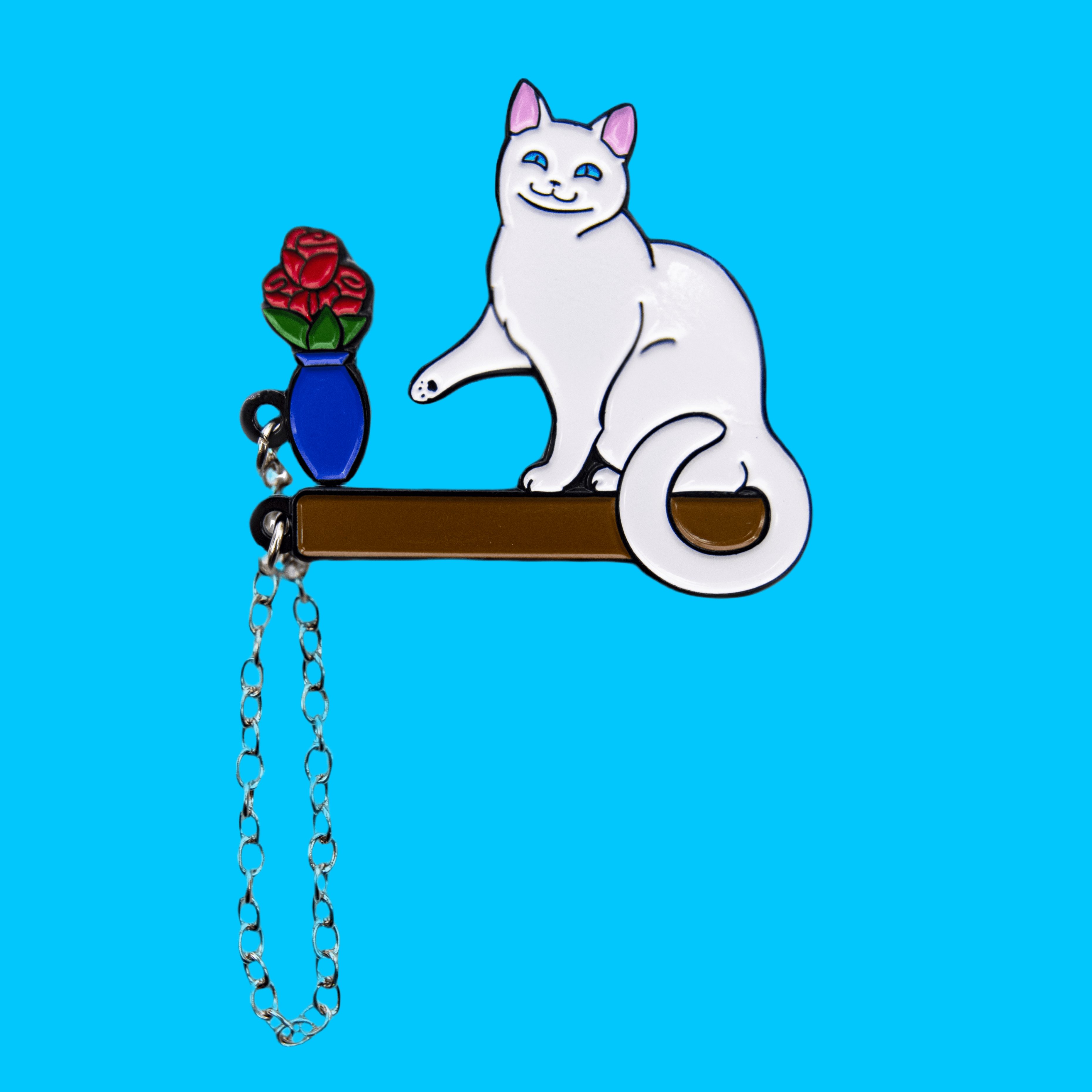 Cat and Rose Vase Enamel Pins by The Roving House