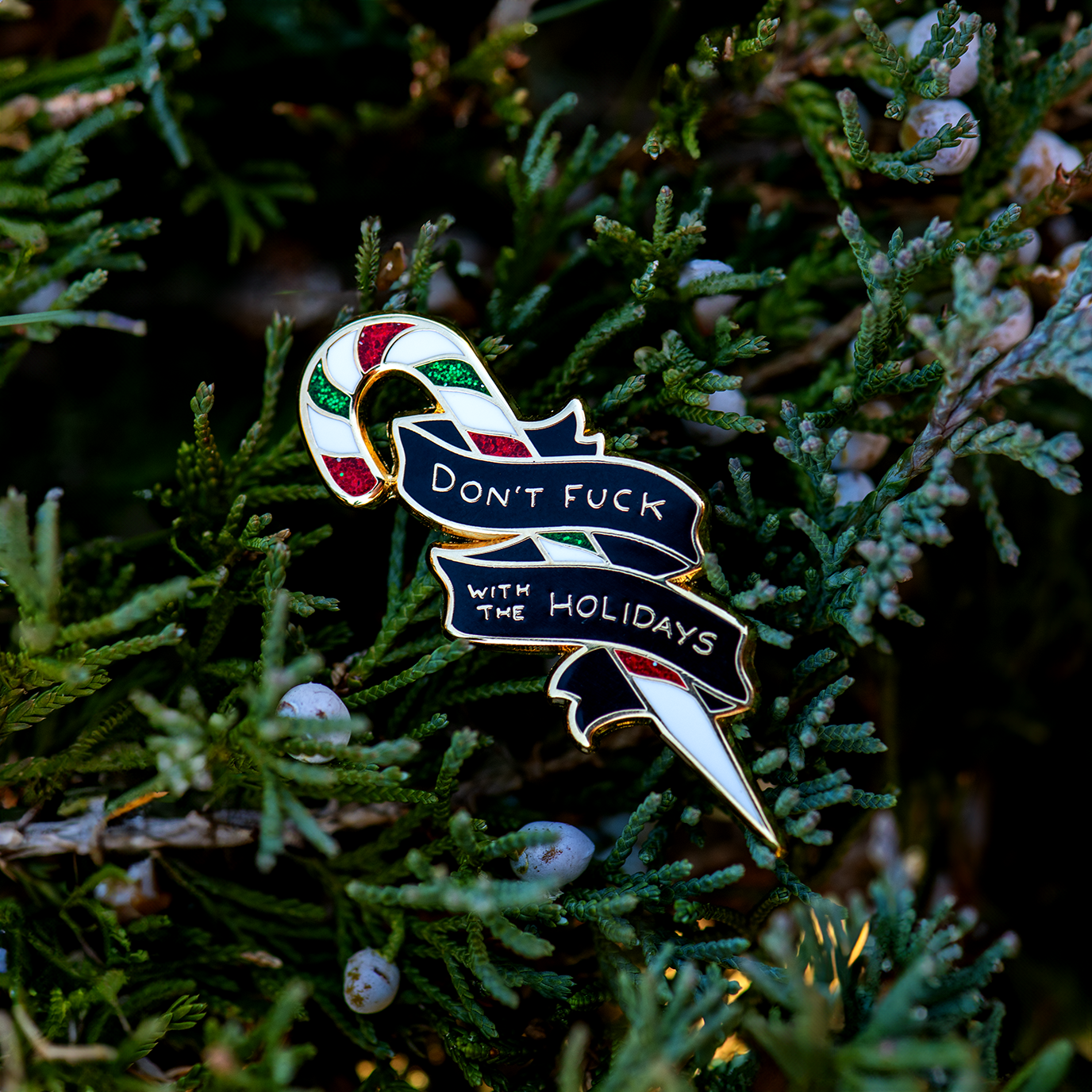 "Don't Fuck With the Holidays" Candy Cane Enamel Pin