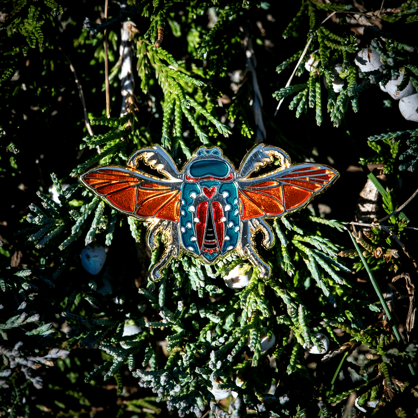 Flying Mistletoe Beetle Enamel Pin by The Roving House